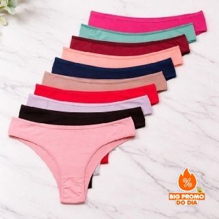 Kit 10 Calcinhas Algodão Tanga Lisa Conforto Basica
