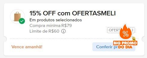 ️ 15% para compras mínima de R$79, limite R$60 OFF em produtos selecionados