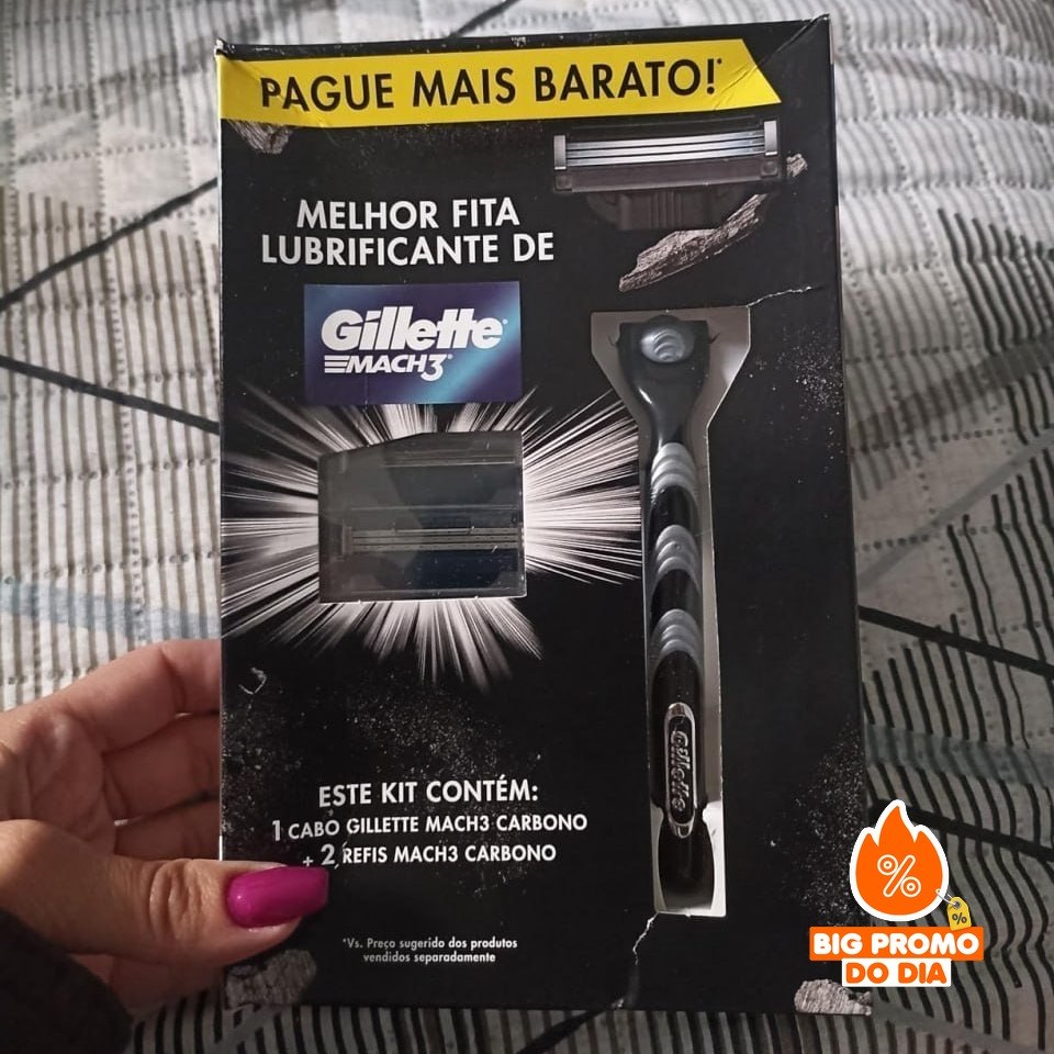 🪒 Kit Gillette Mach3 Carbono 1 Cabo + 2 Refis