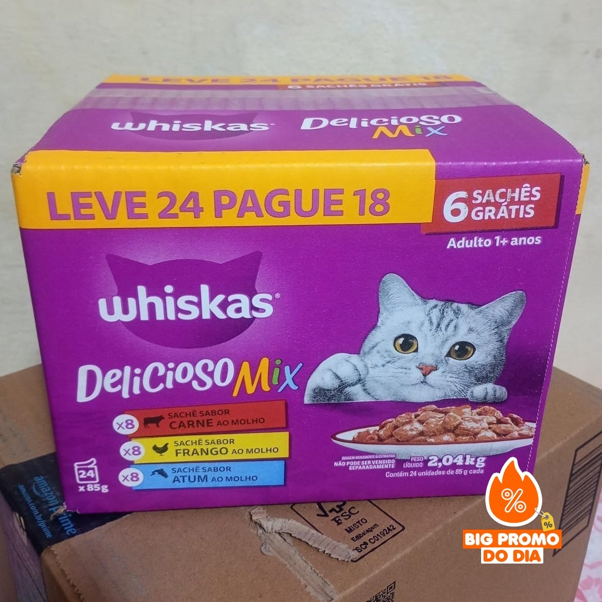Pack 24 un. Ração Úmida Whiskas Sachê Mix Delicioso para Gatos Adultos 85g