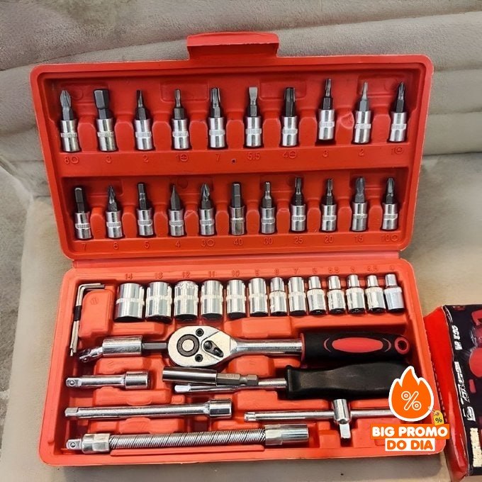 Kit 46 Chave Catraca Jogo De Soquetes Allen Torx