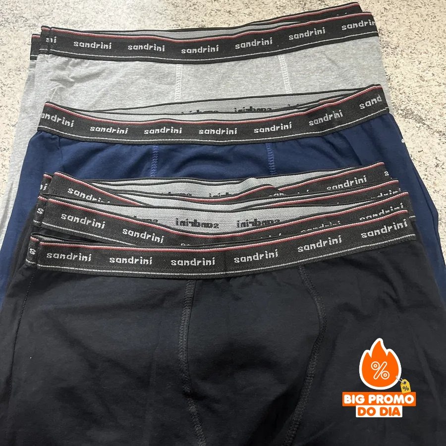🩲 Kit 10 Cuecas Boxer Sandrini Algodão - Preto