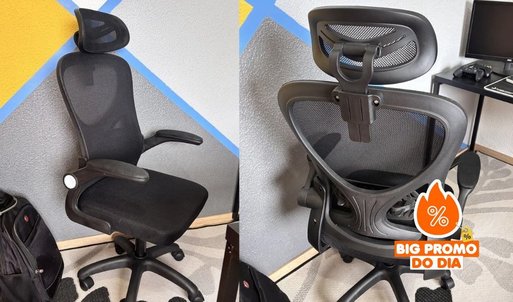 🪑 Cadeira de Escritório Giratória HomeNow Columbus Presidente Preta com Tela Mesh