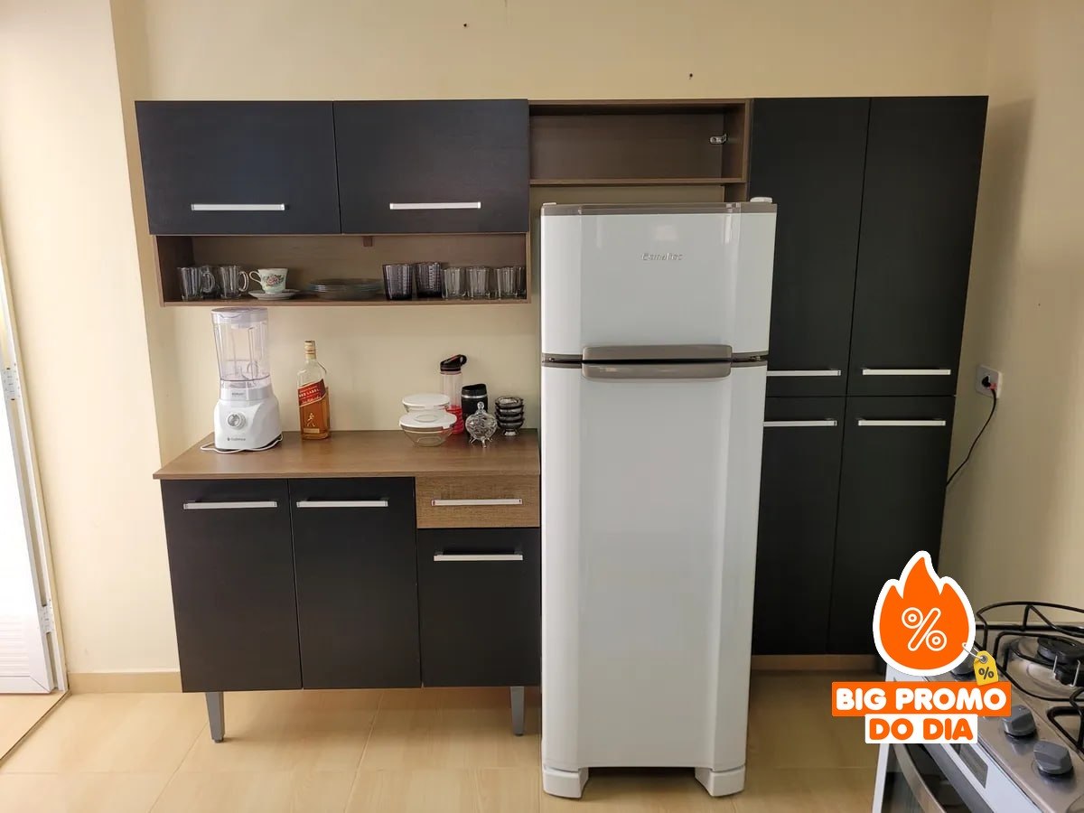 Armário de Cozinha Modulada Completa Compacta Emilly Pop - Rústico/Preto