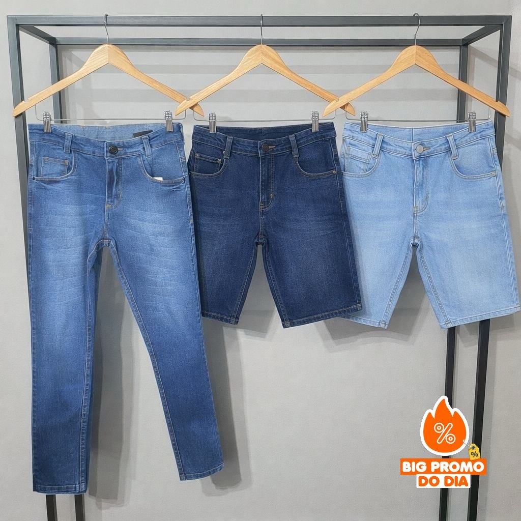 Kit 2 Bermudas 1 Calça Jeans Skinny