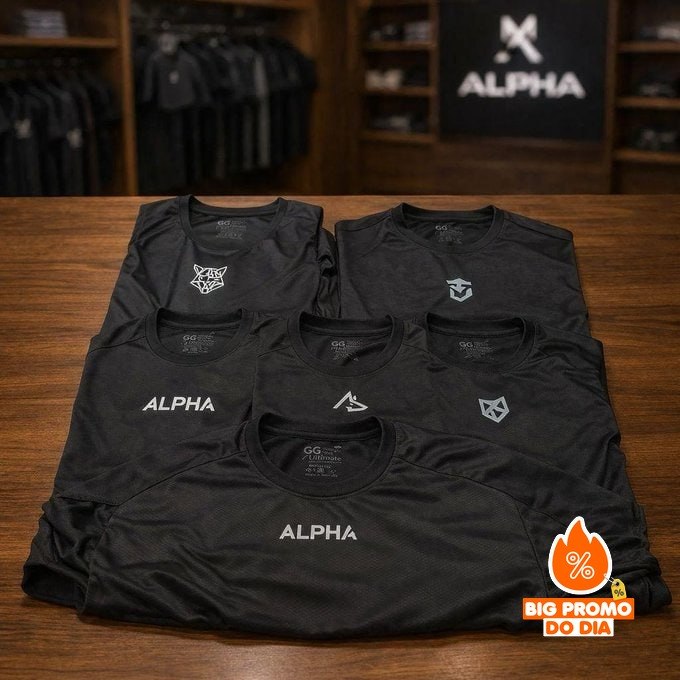 Kit com 5 Camisetas Dry All Black Alpha