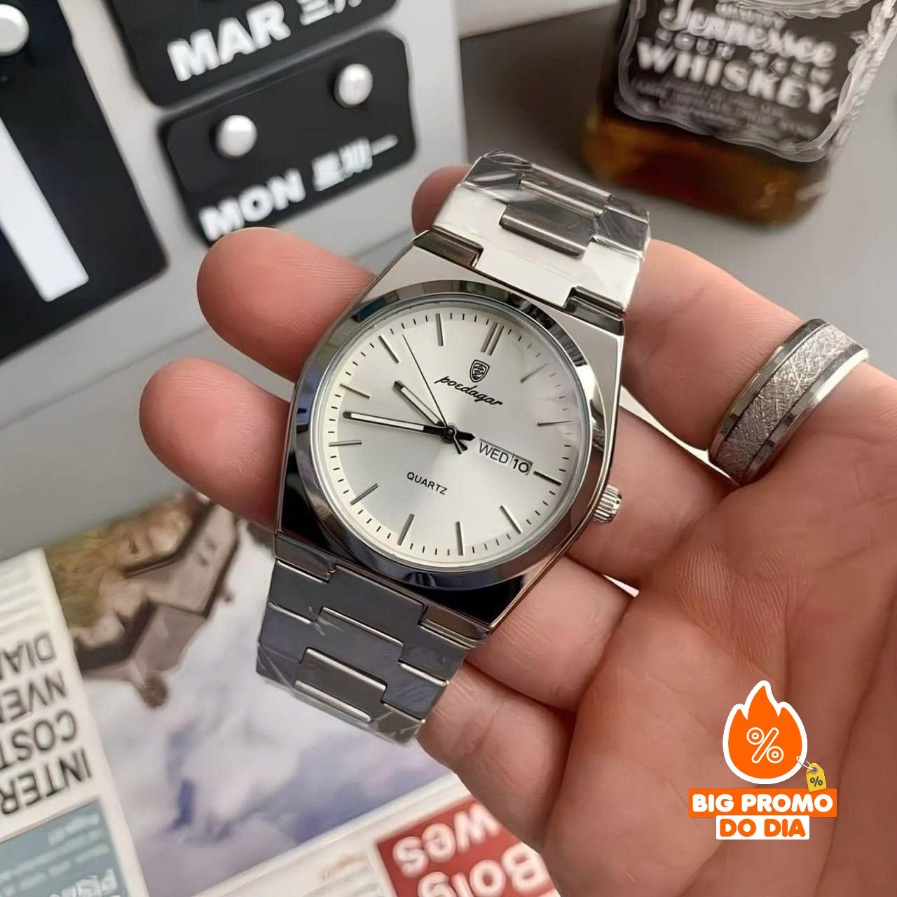 Relógio Luxo Poedagar Old Money Aço Quartzo