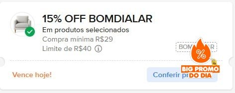 ️ 15% OFF em selecionados a partir de R$29, limitado a R$40 OFF