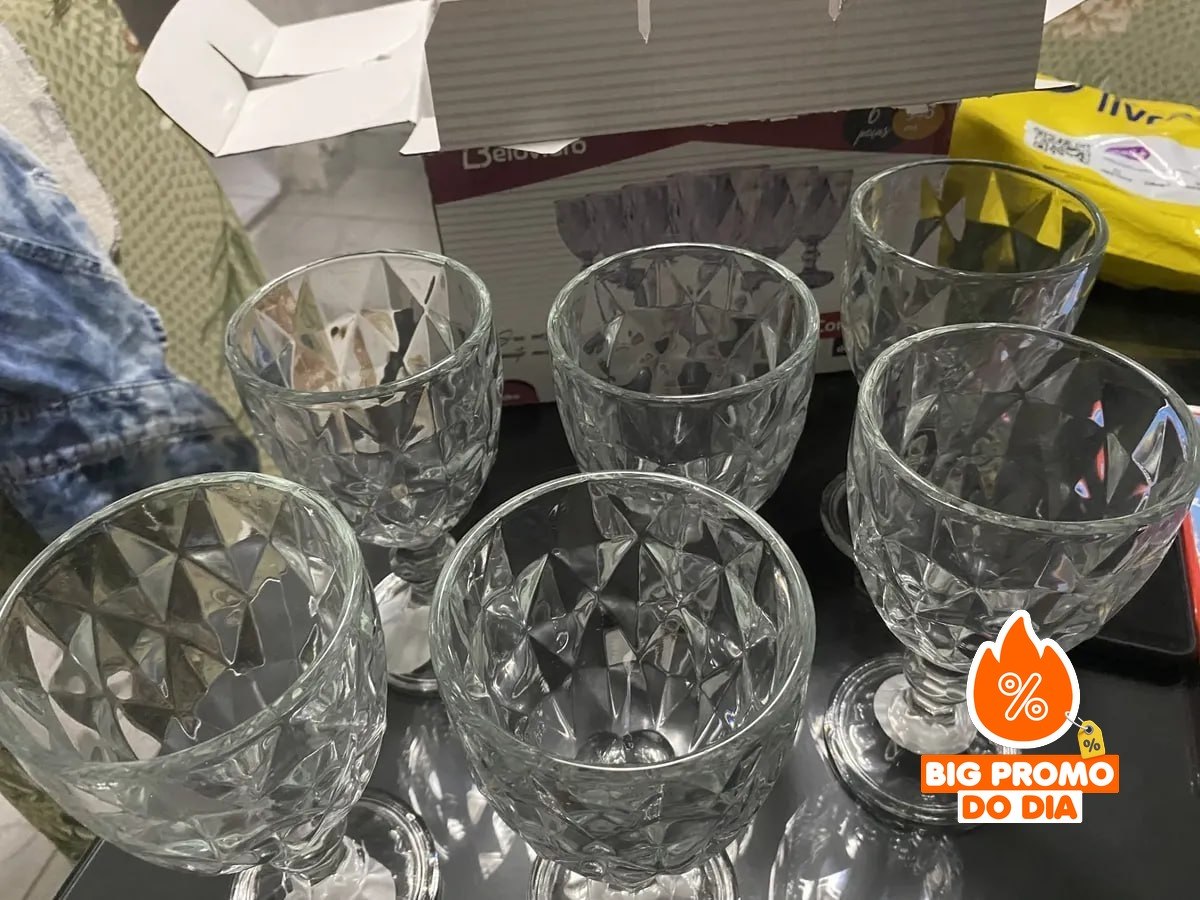 Jogo 6 Taças de Cristal 340ml Diamond Transparente