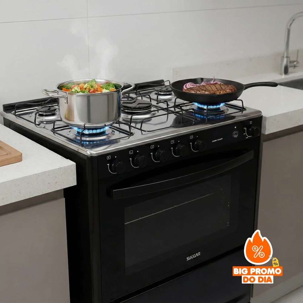 Fogão Suggar Cook Start Mesa Inox 5 Bocas Fgics520pt, Preto, Bivolt