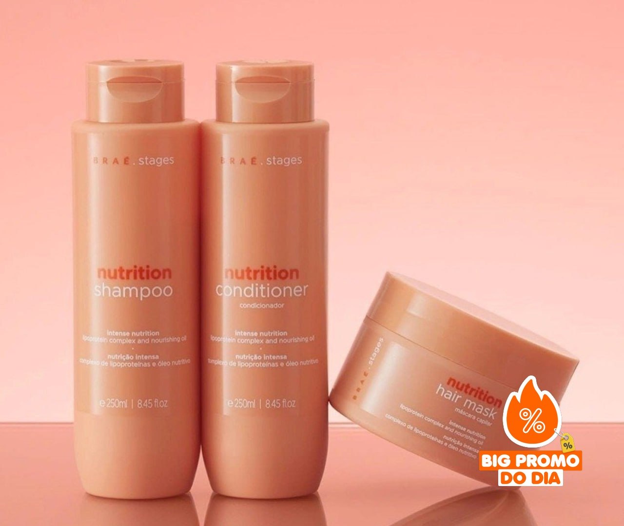 Kit Nutrição Linha Braé Stages Nutrition: Shampoo 250ml + Condicionador 250ml + Máscara 200g