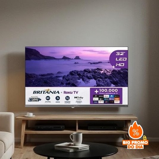 Smart TV 32" HD Britânia Roku TV