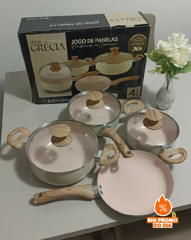 Jogo De Panelas Cerâmica Com 4 Peças Antiaderentes