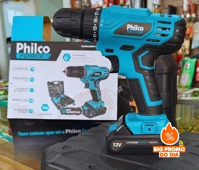 Furadeira e Parafusadeira Sem Fio Philco 12v