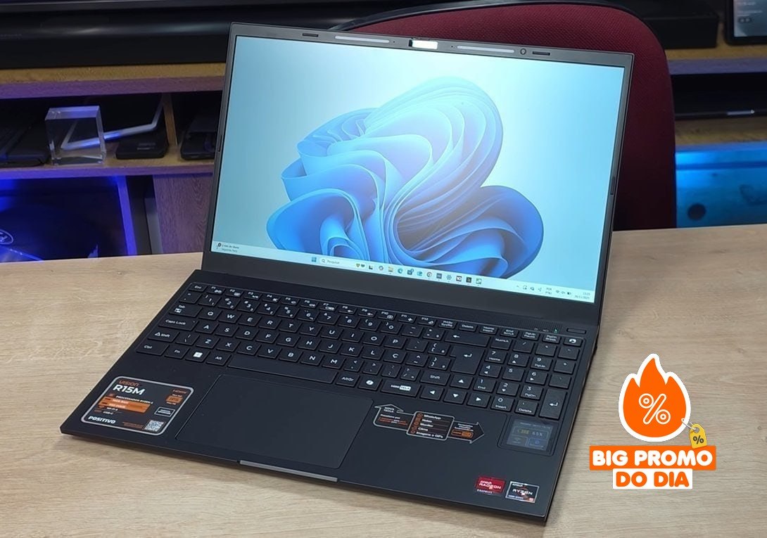 Notebook Positivo Vision R15M, Ryzen 5-5625U, 8GB RAM, 256GB SSD, Tela 15,6" IPS Full HD, Mini Tela 1,54” IPS, Linux Debian