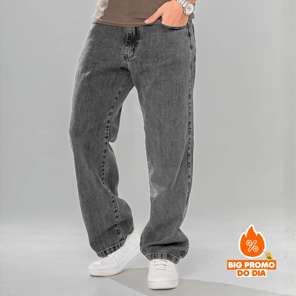 Calça Jeans Masculina Streetwear Larga Bag