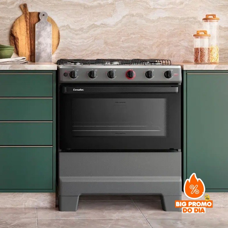 Fogão 5 Bocas Esmaltec F5iab5121 Ideal Super Mesa em Aço Inox