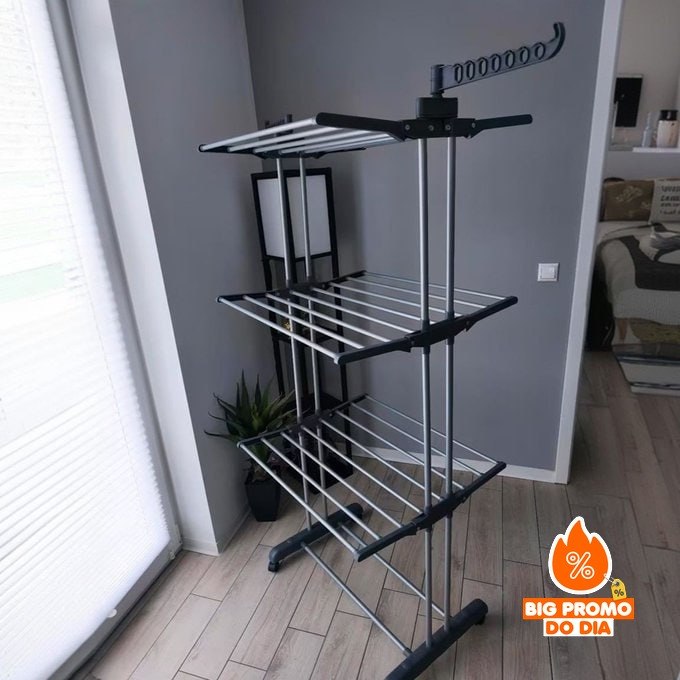 Varal De Chão Varal De Roupas 3 Andares Dobrável Grande C/ 4 Rodas