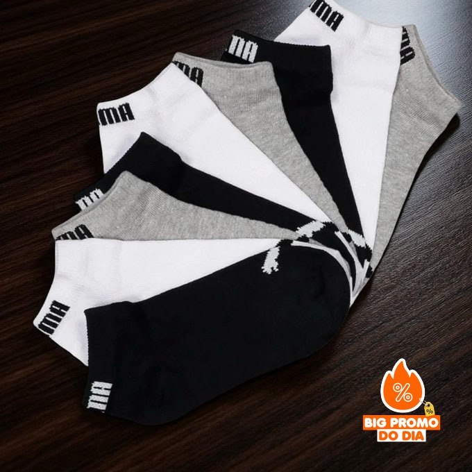 Kit 9 Pares Meias Puma Sapatilha Soquete Invisível - Opções de Cores