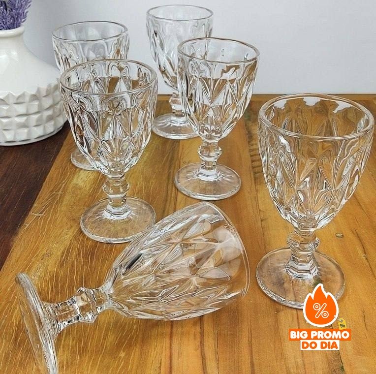 Jogo 6 Taças Diamante Vidro 330ml