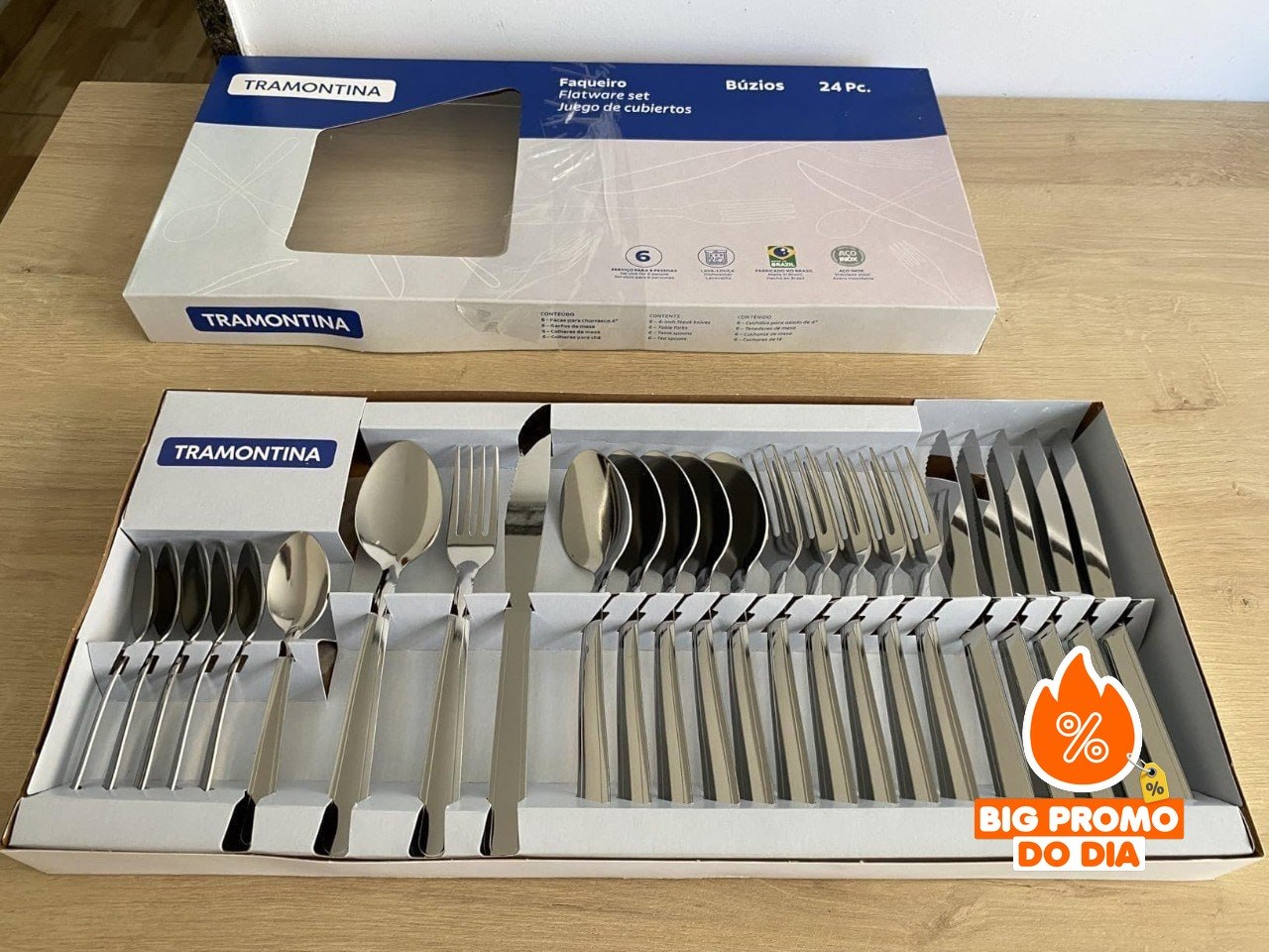 Faqueiro Tramontina Búzios cem Aço Inox com Detalhe 24 Peças