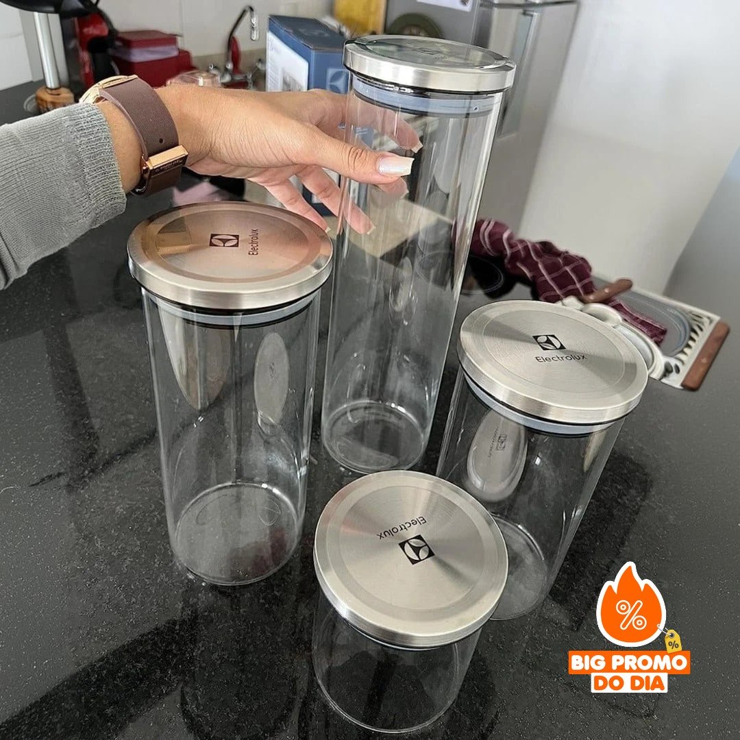 Electrolux Kit Potes Herméticos de Vidro com Tampa Inox 4 Unidades