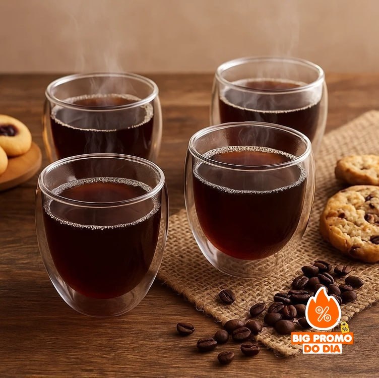 ️ Jogo de Copos de Vidro de Café Parede Dupla 80ml 4 Peças