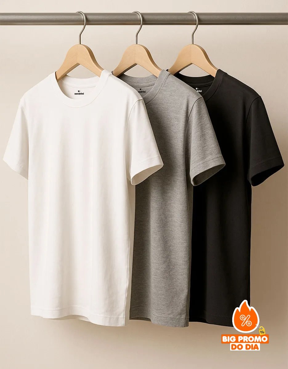 Kit com 3 Camisetas Algodão Sandrini - Opções de Cores
