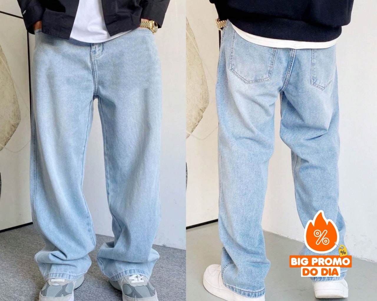 Calça Jeans Baggy Bag Streetwear - Três Opções de Cores