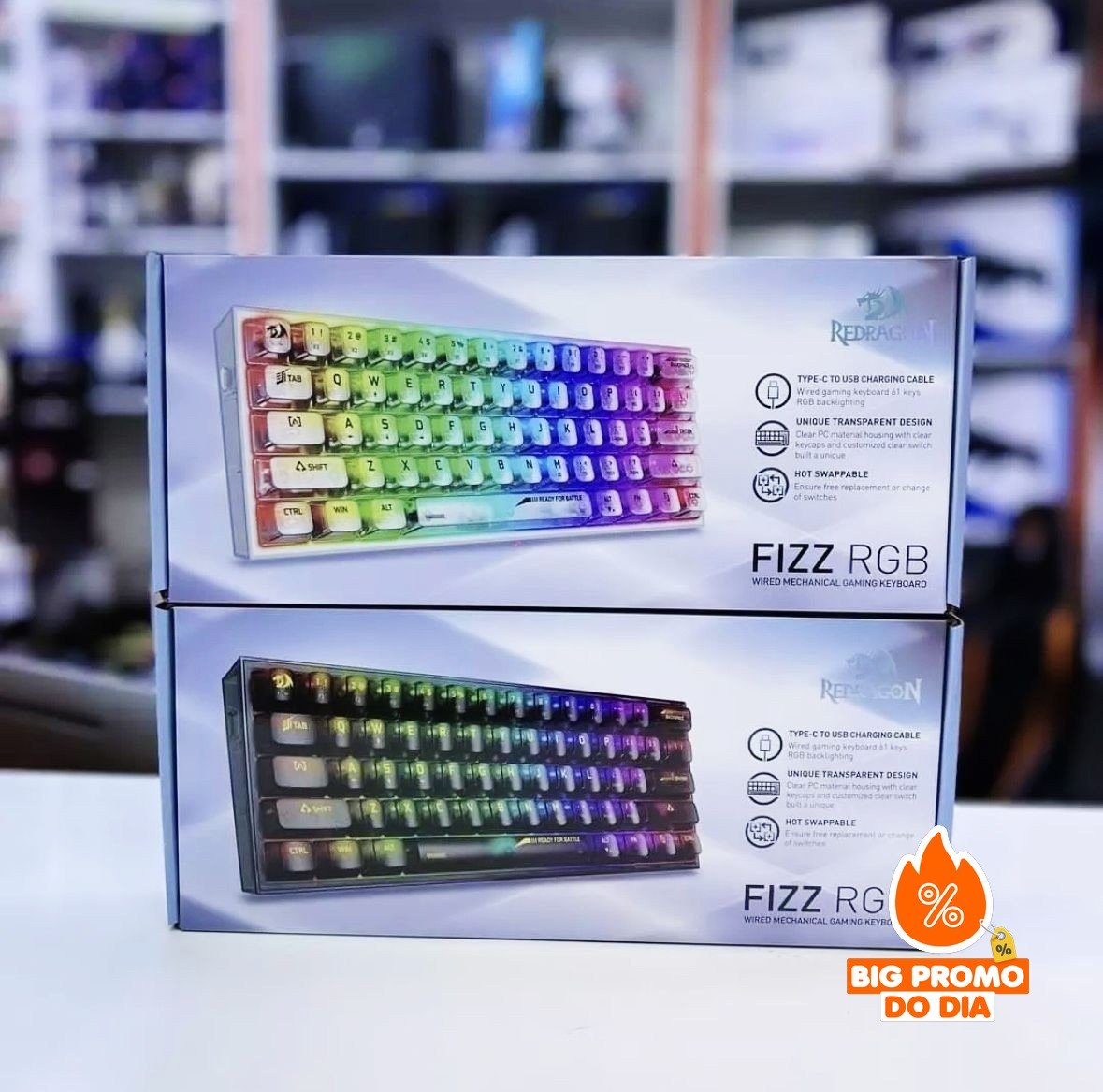 ⌨️ Teclado Redragon Fizz Clear Black RGB
