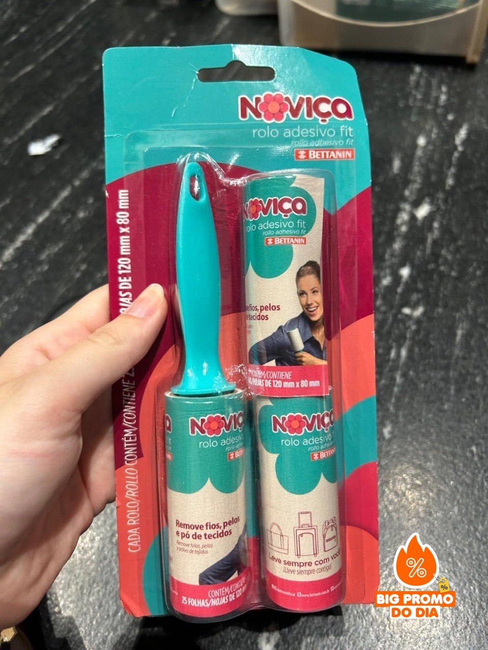 Noviça Rolo Adesivo Fit com 25 Folhas Tira Pelos, Acompanha 2 Refis, Bettanin