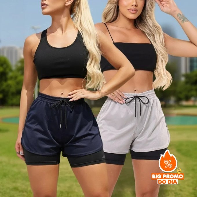 🩳 Kit 2 Short Duplo Compreensão Fitness - Opção de Cores