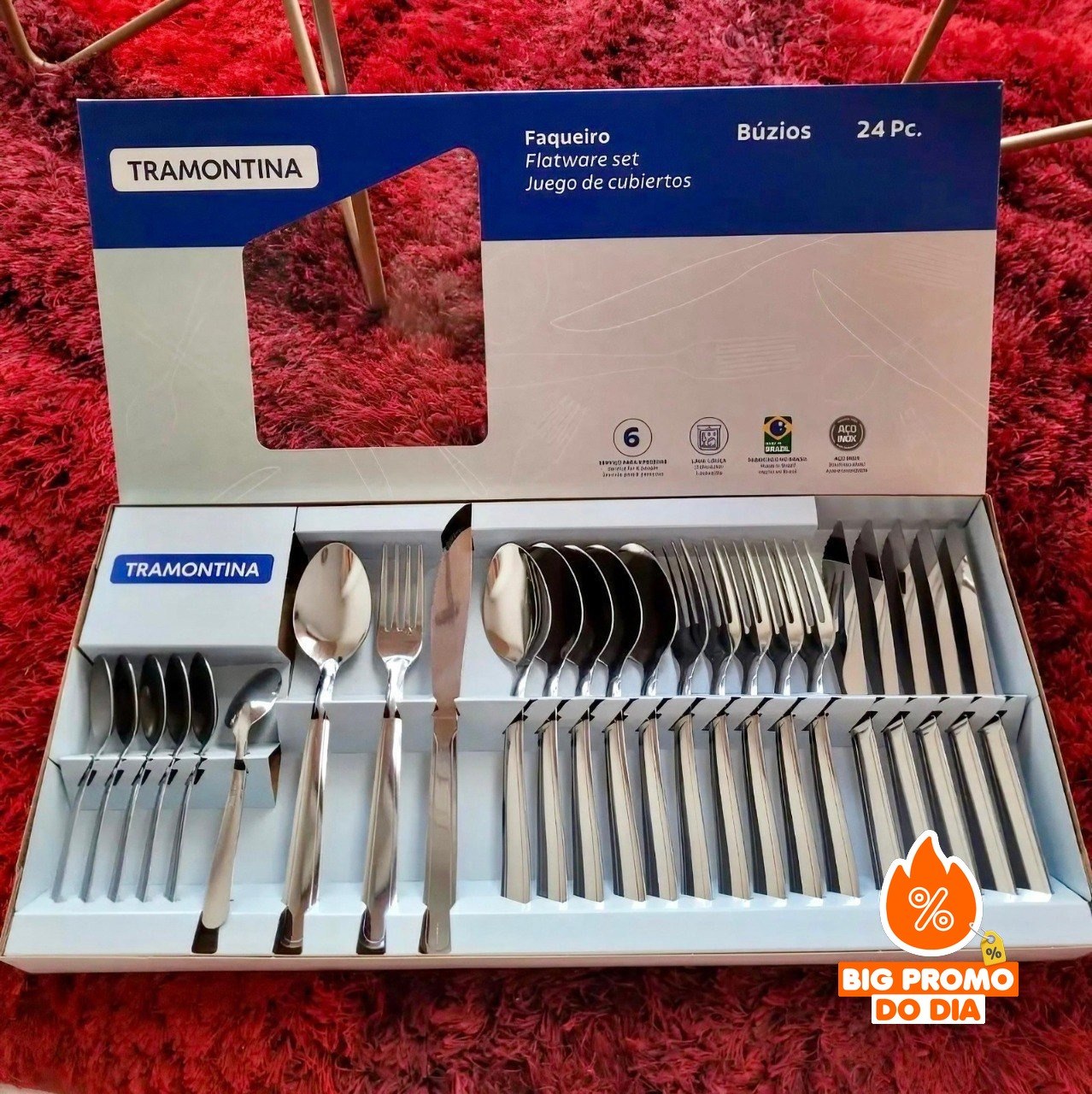 Jogo Talheres Faqueiro Búzios Aço Inox 24 Peças Tramontina