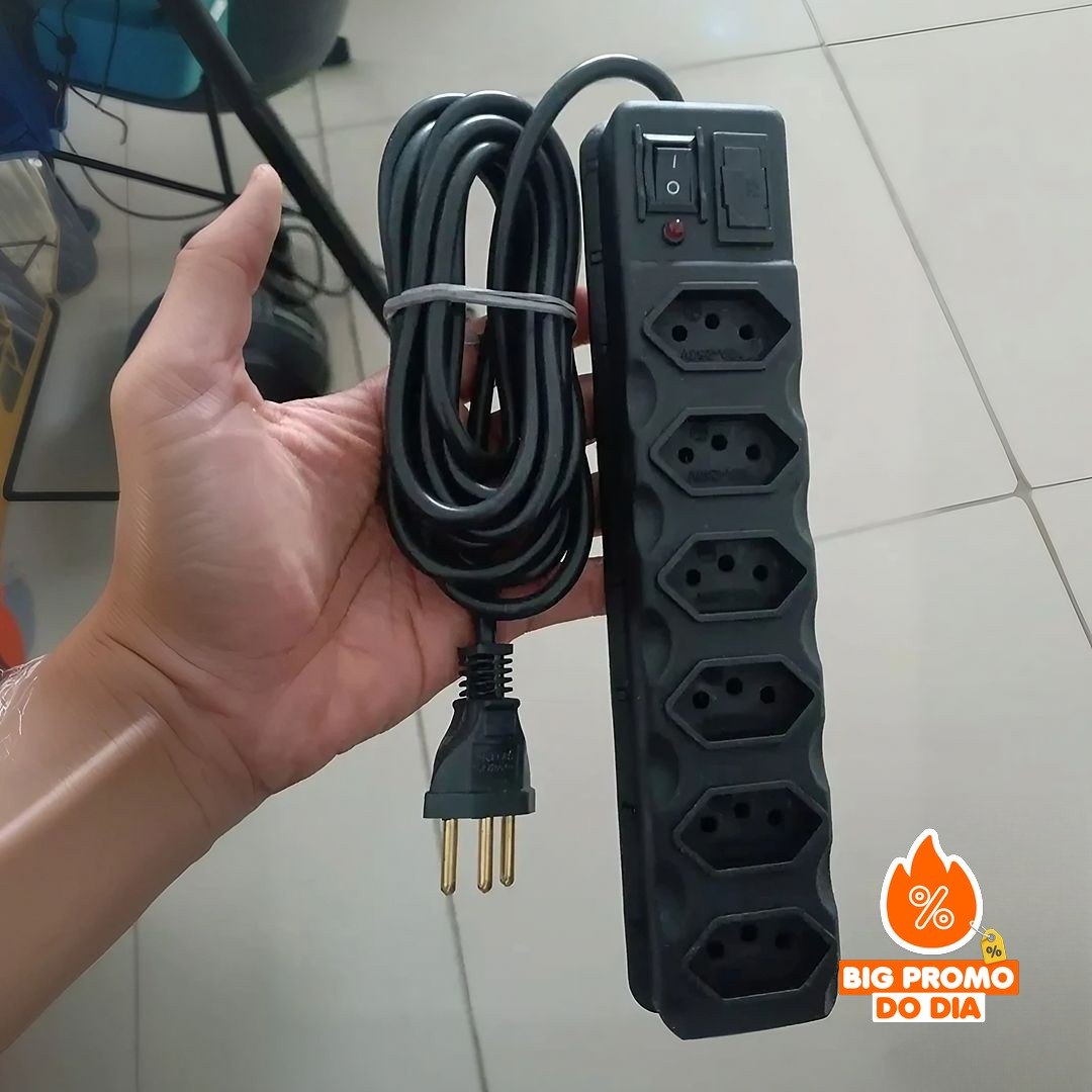 Régua Extensão Elétrica 6 Tomadas 10a Cabo 2M