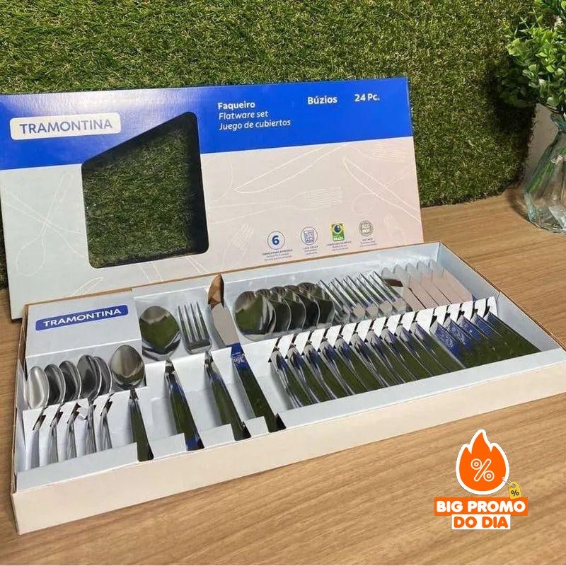 Jogo Talheres Faqueiro Búzios Aço Inox 24 Peças Tramontina