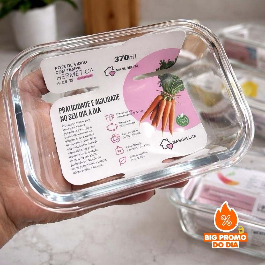 Kit 10 Potes Vidro Hermético 370ml