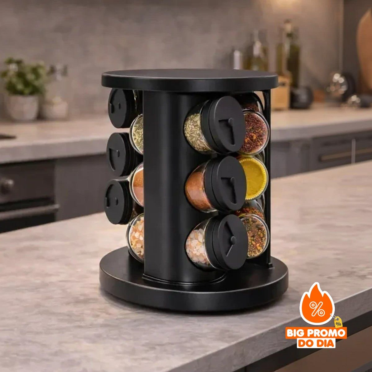 Porta Condimentos Temperos Giratório 9 Potes De Vidro