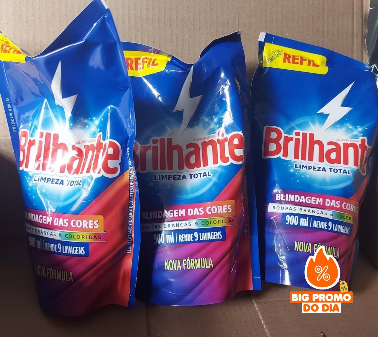 🫧 Lava Roupas Líquido Brilhante Limpeza Total 900 ml Refil