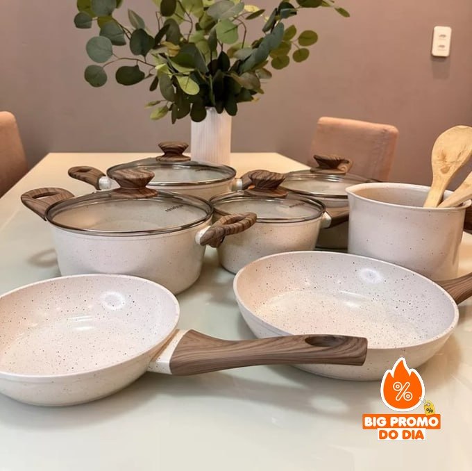 Jogo de panelas de cozinha Mimo Style Cook Fundo de Tripla Indução com 10 peças