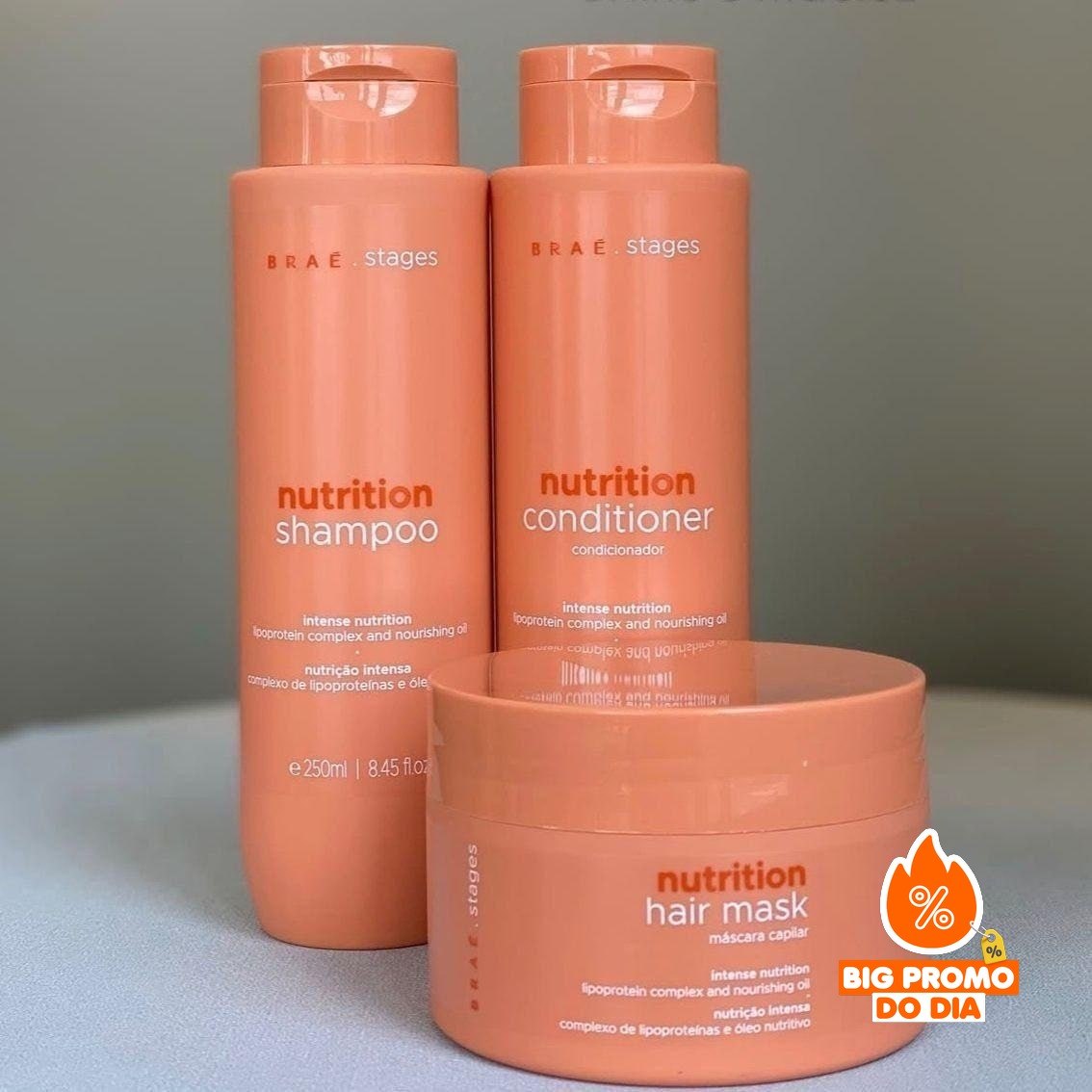 Kit Linha Braé Stages Nutrition: Shampoo 250ml + Condicionador 250ml + Máscara 200g