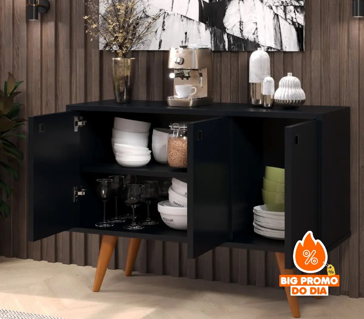 Balcão 3 Portas Preto Buffet