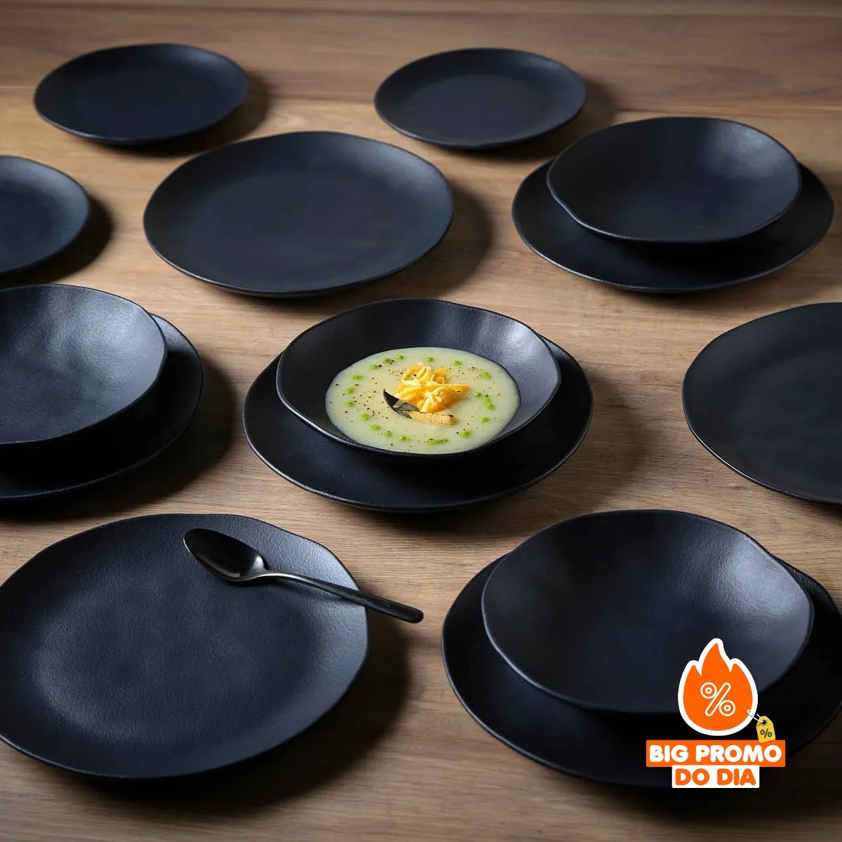 Aparelho de Jantar 16 peças Orgânico Preto matte Porto Brasil