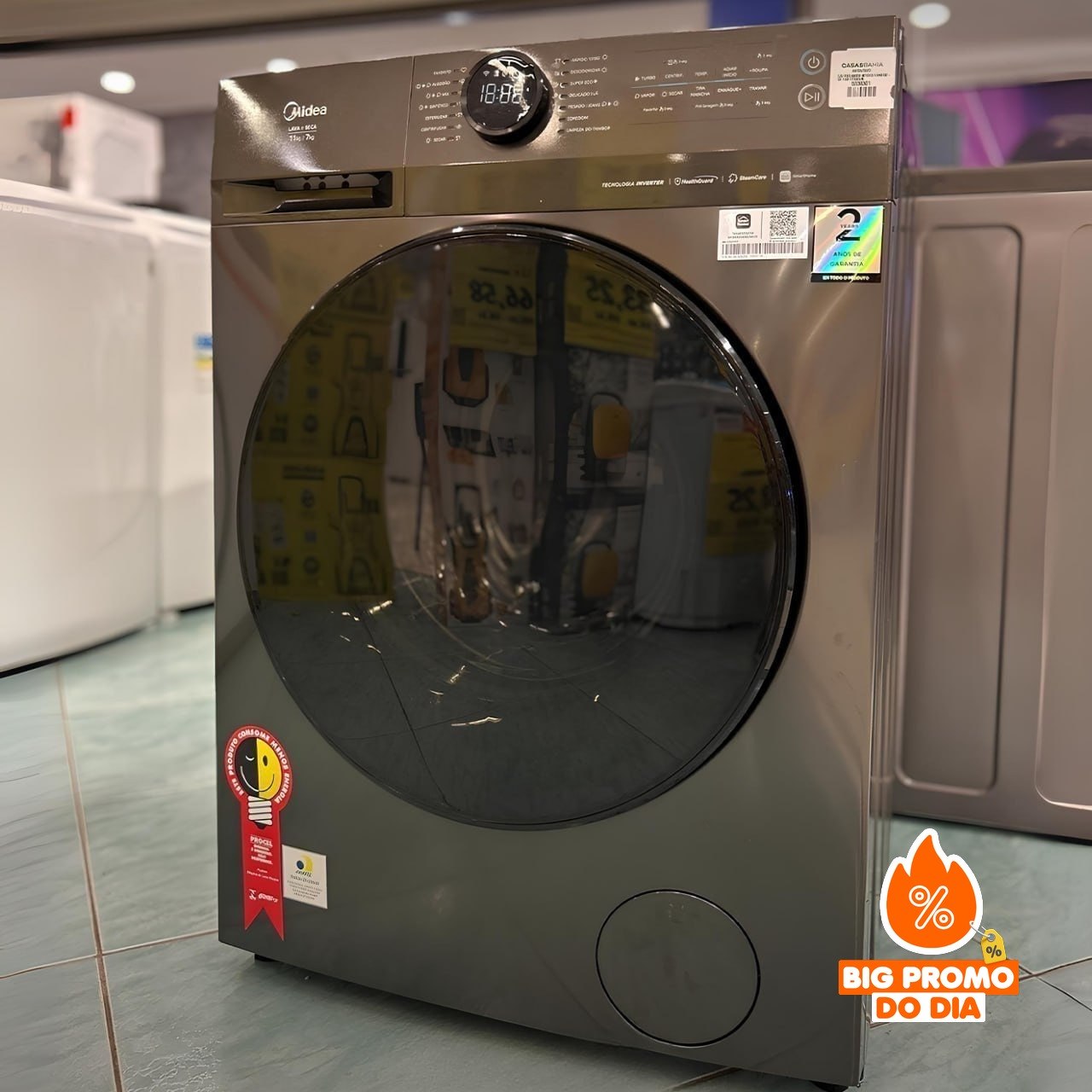 Lava e Seca 10,5kg Midea HealthGuard Titanium Conectada 220V