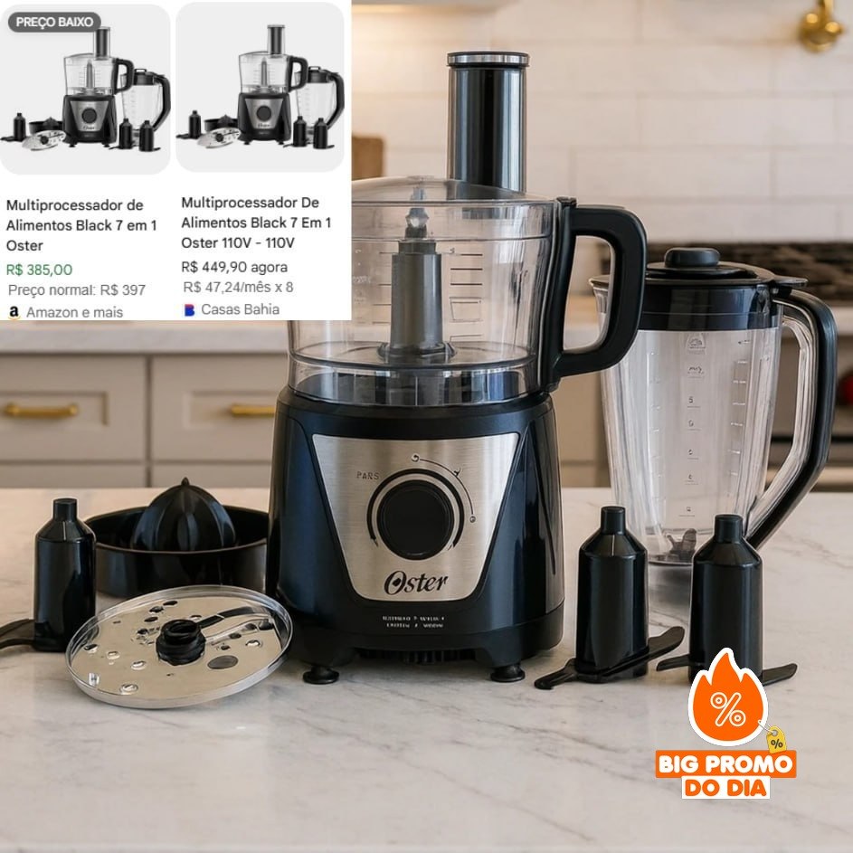 Multiprocessador de Alimentos Black 7 em 1 Oster - 127V