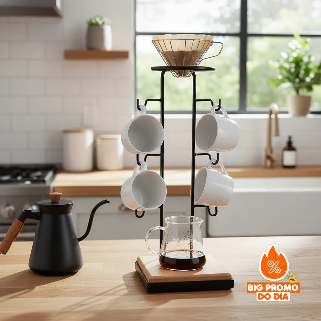 Mancebo Suporte Coador De Café E Xícaras Artesanal