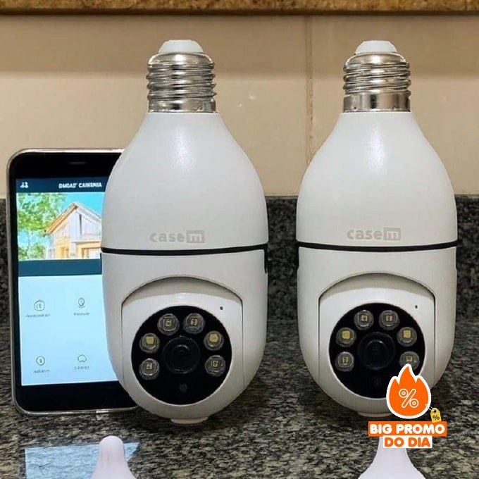 Kit com 2 Câmeras Lampada de Segurança IP Wifi com Visão Noturna Interna 360º