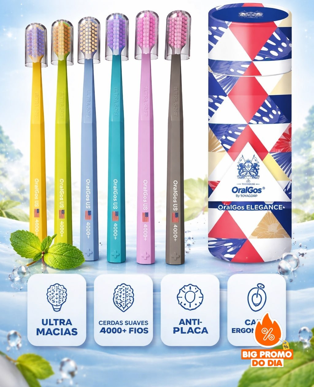 🪥 OralGos Escova de Dente Deep Cleaning Pacote Familiar Com 6 Unidades