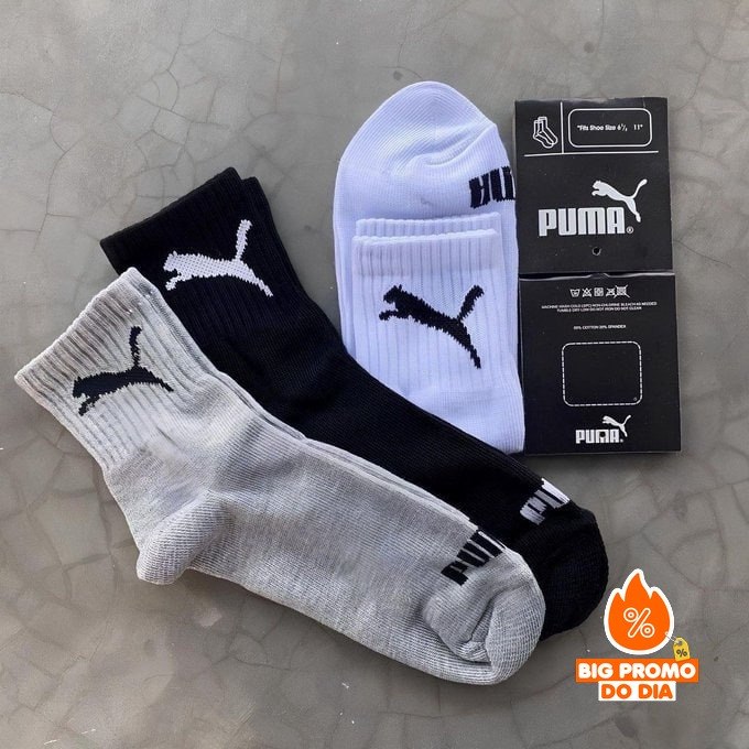 Kit com 6 Pares Meias Puma Cano Médio Alto - Opções de Cores