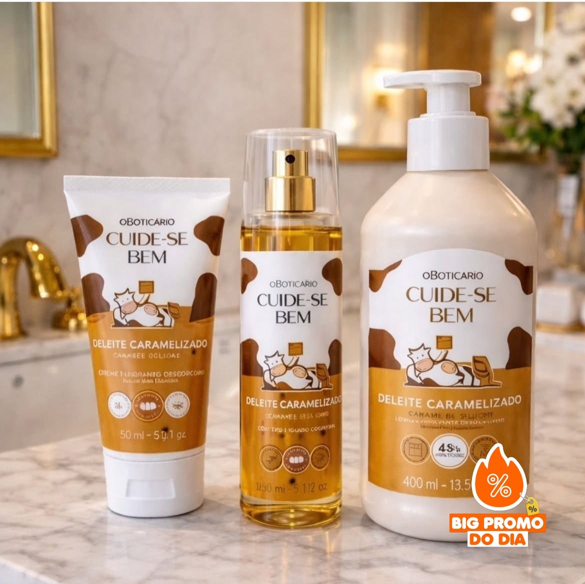 Kit Cuide-se Bem Deleite Caramelizado: Body Splash + Loção Corporal + Sabonete Líquido