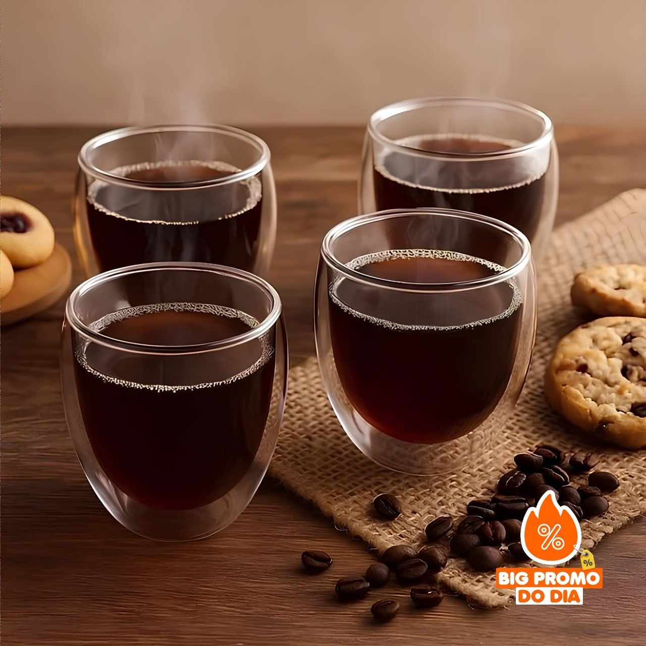 ️ Copo Café Bono Parede Dupla De Vidro 80ml - 4 unids